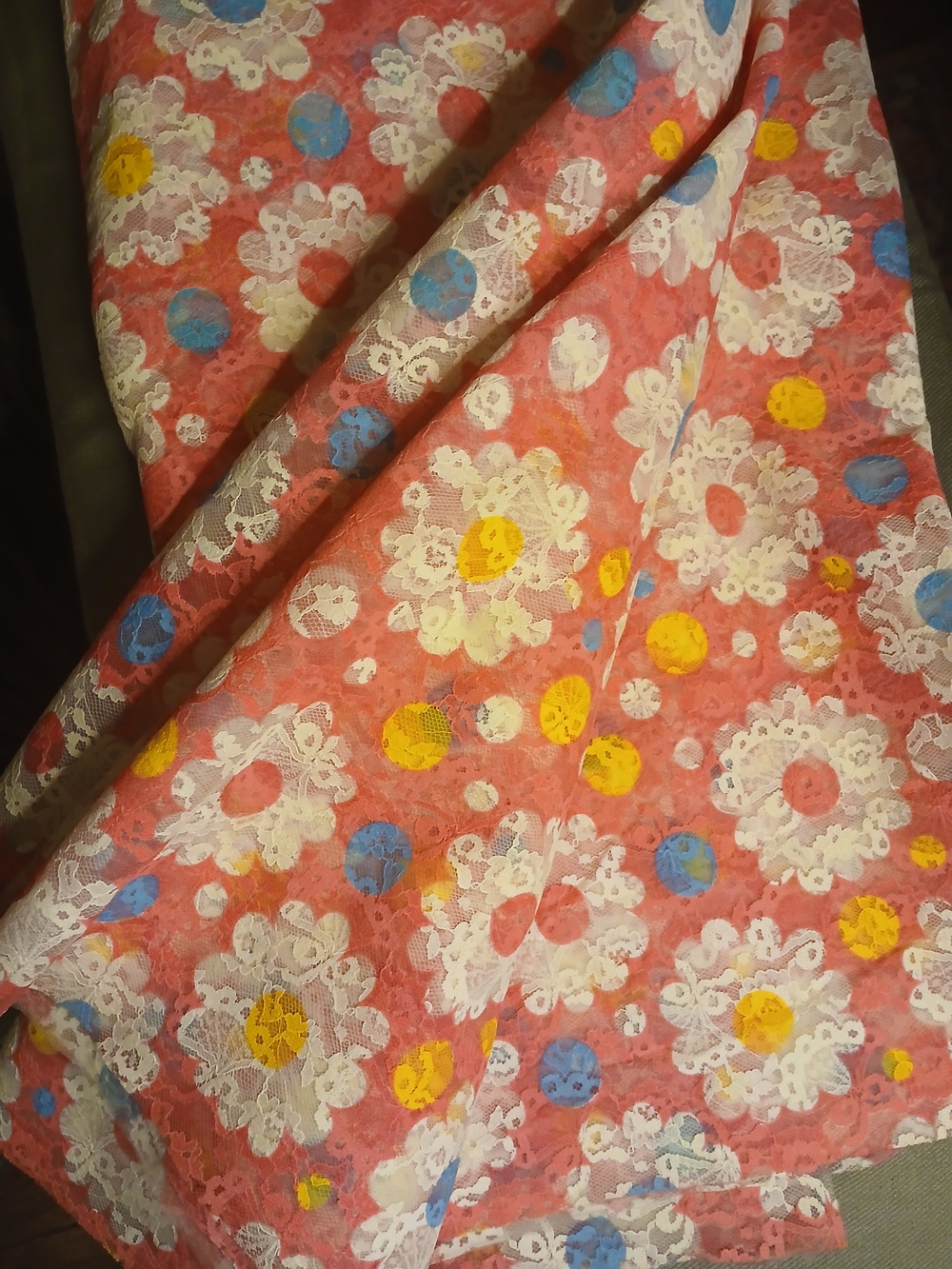 Pink Floral Lace with Yellow & Blue Accents 4' X 44"